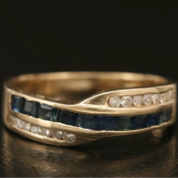 14K Sapphire and Diamond Channel Ring